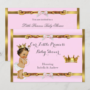 Princess Baby Shower Pink Gold Girl Brünett Einladung