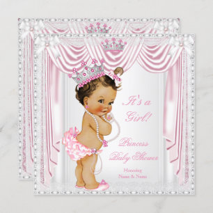 Princess Baby Shower Pink Satin Lace Medium Skin Einladung