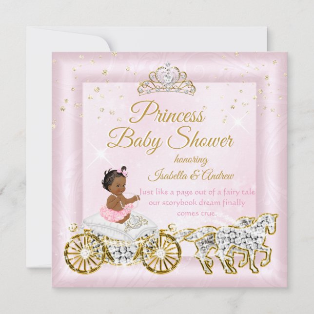 Princess Baby Shower Tiara Pink Carriage Ethnic Einladung (Vorderseite)