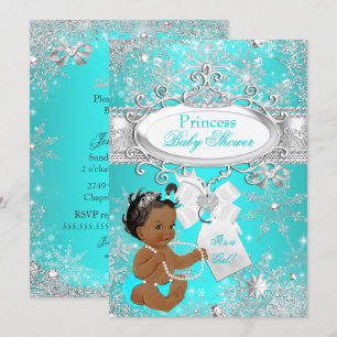Princess Baby Showflakes Aqua Ethnic Einladung