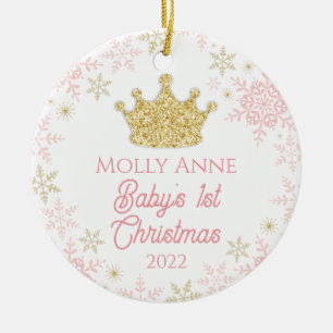 Princess Baby's 1. Weihnachts Pink & Gold Glitzer Keramik Ornament