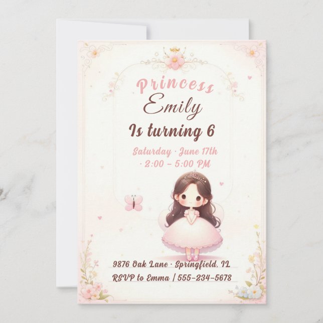 Princess Ballerina Birthday Invitation Einladung (Vorderseite)