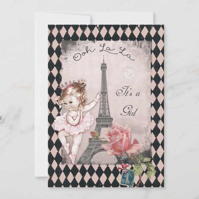 Princess Ballerina Eiffel Tower Baby Dusche Einladung (Vorderseite)