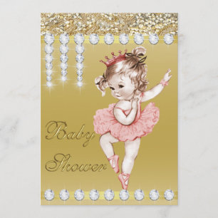 Princess Ballerina Gold Imitats Diamonds Baby Dusc Einladung