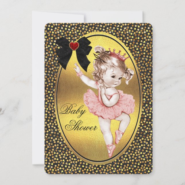 Princess Ballerina Imitats Bow Foil & Glitzer Dusc Einladung (Vorderseite)