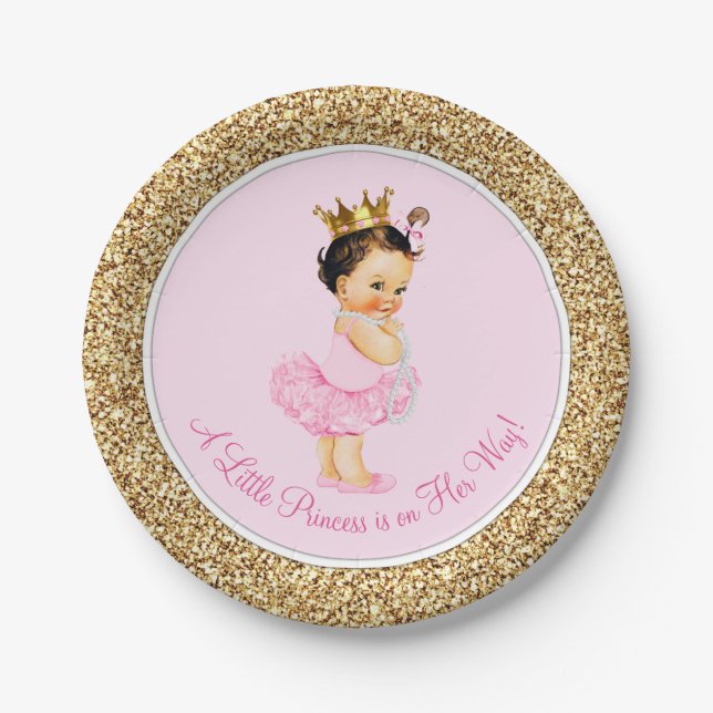 Princess Ballerina Pink Gold Baby Dusche Pappteller (Vorderseite)