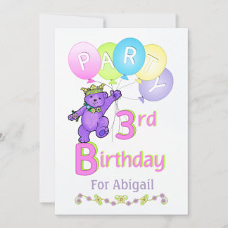 Princess Bear 3. Geburtstag Party Individuelle Nam Einladung