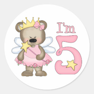 Princess Bear 5. Geburtstag Runder Aufkleber