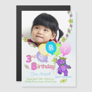 Princess Bear Custom 3. Geburtstag Party Magneteinladung