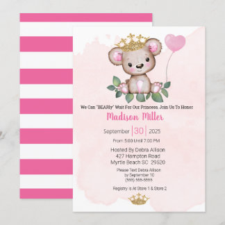Princess Bear Pink Baby Dusche Einladung
