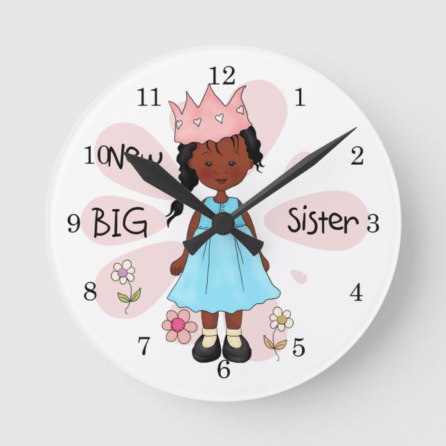 Princess Big Sister African American Runde Wanduhr (Vorderseite)