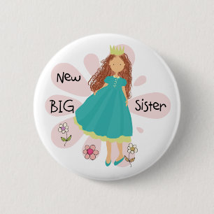Princess Big Sister Brown Hair Button