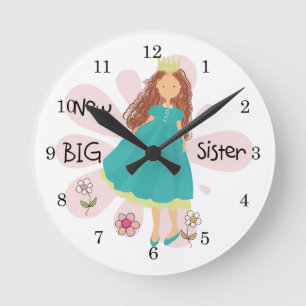Princess Big Sister Brown Hair Runde Wanduhr