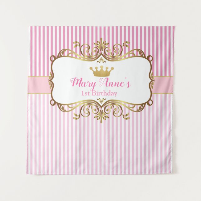 Princess Birthday Backdrop Banner (Pink & Gold) Wandteppich (Vorderseite)