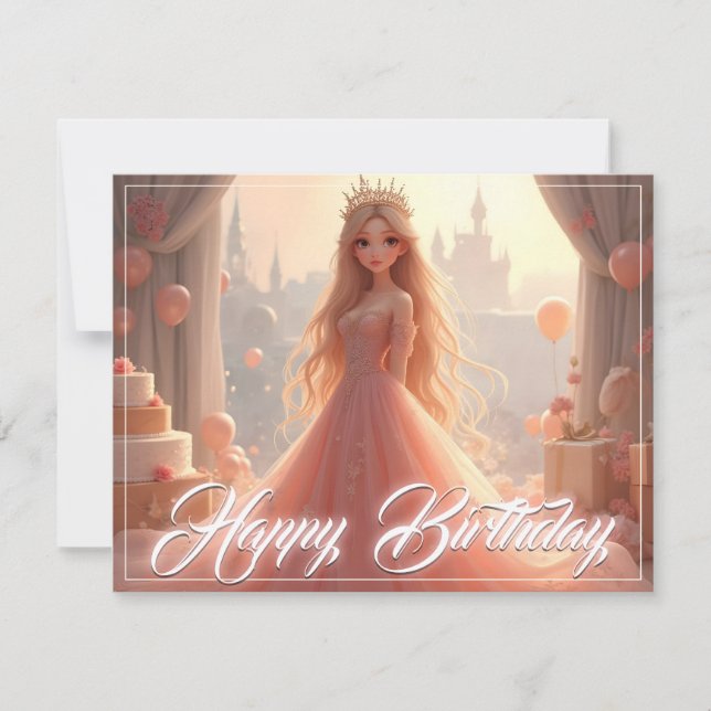 Princess Birthday Card in Rosa (Vorderseite)