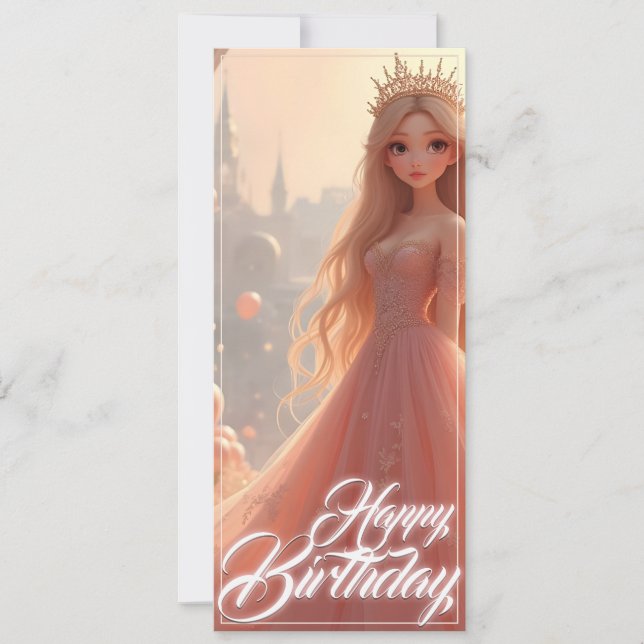 Princess Birthday Card in Rosa (Vorderseite)