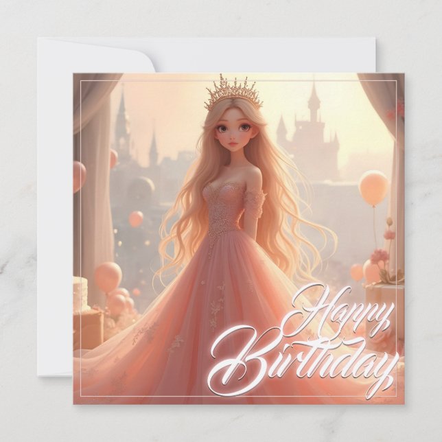 Princess Birthday Card in Rosa (Vorderseite)