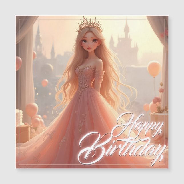 Princess Birthday Card in Rosa Magnetkarte (Vorderseite)