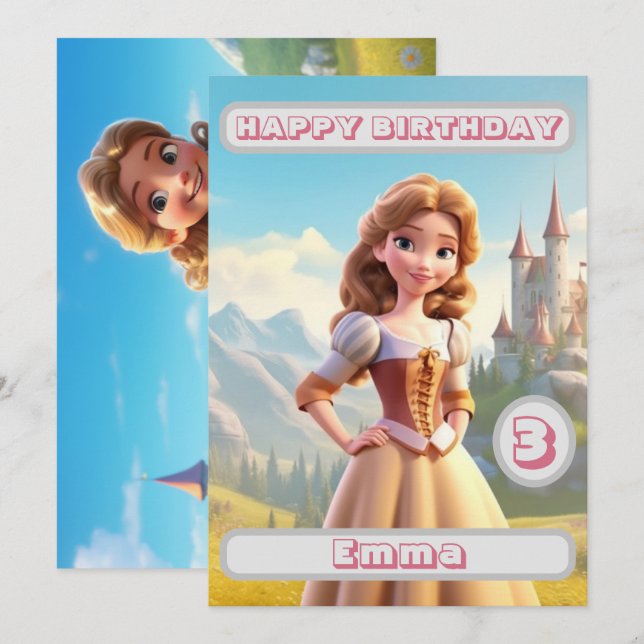 Princess Birthday Card Personalisiert Name Age Kid (Vorne/Hinten)