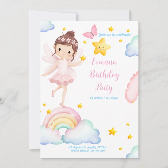 Princess Birthday Card - Schmetterlingswinking & S Einladung (Vorderseite)