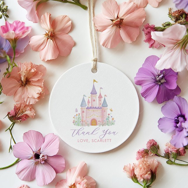Princess Birthday Enchanted Castle Girls Favor Geschenkanhänger (Princess Castle Girls Birthday Favor Tags. Pastel Castle with pink and purple fonts. )
