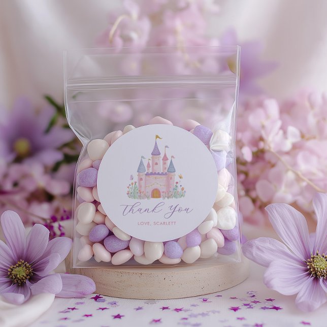Princess Birthday Enchanted Castle Girls Favor Runder Aufkleber (Princess Castle Favor Stickers)