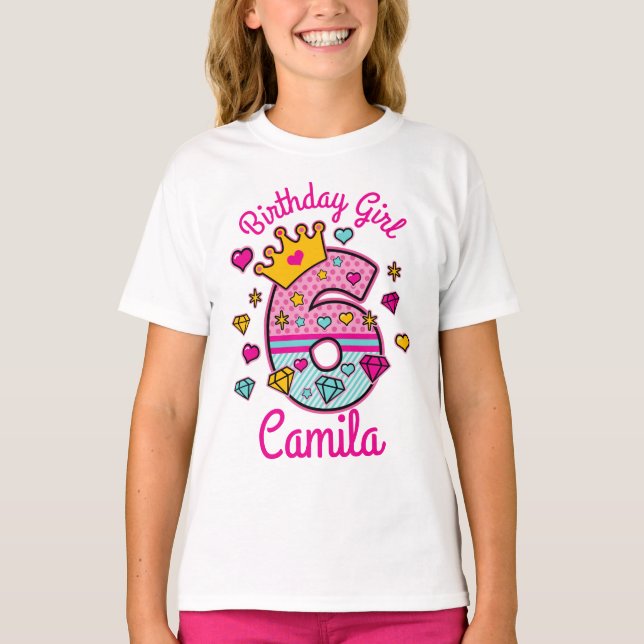 Princess Birthday Girl Sixth Crown Number T-Shirt (Vorderseite)