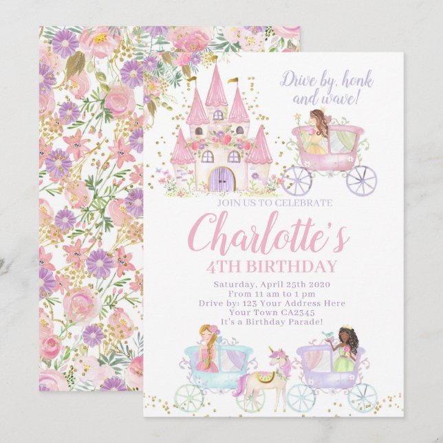 Princess Birthday Parade Einladung (Vorne/Hinten)
