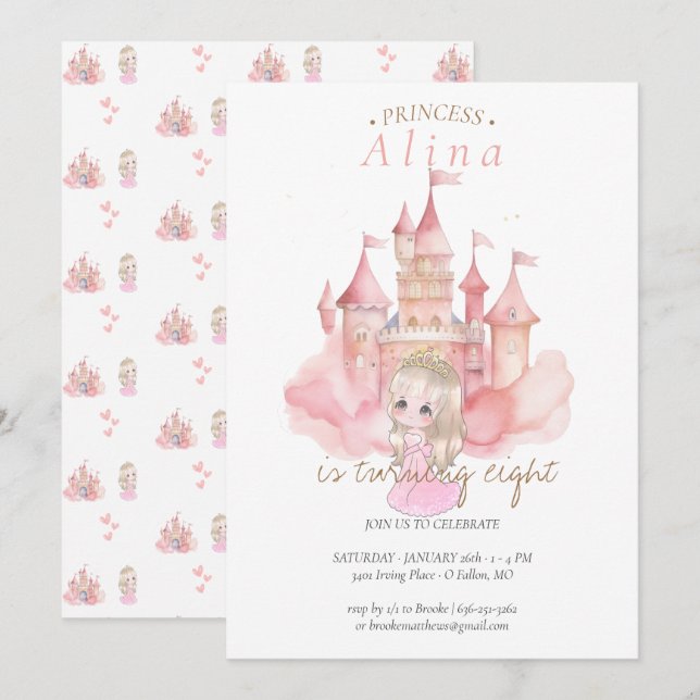 Princess Birthday Party Einladung (Vorne/Hinten)