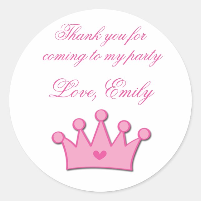 Princess Birthday Party Labels Stickers Pink Crown (Vorderseite)