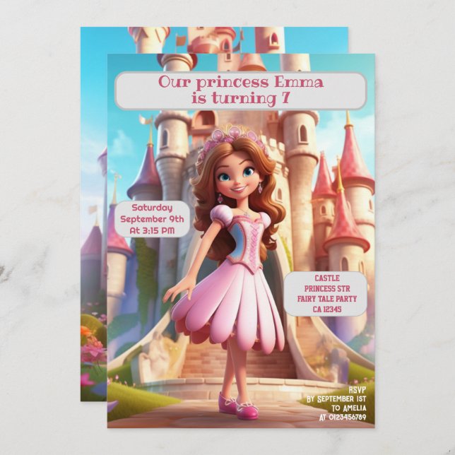 Princess Birthday Party Personalisiert Name Age Einladung (Vorne/Hinten)