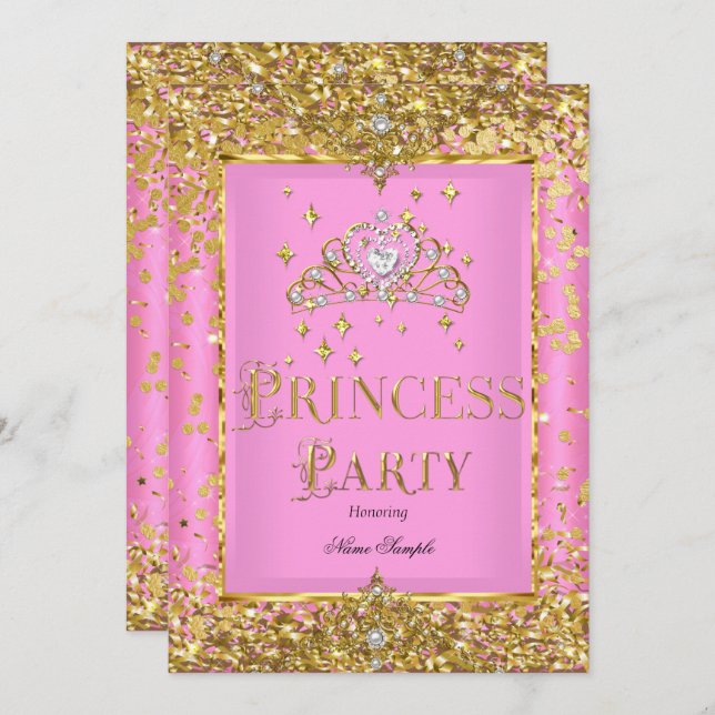Princess Birthday Party Pink Gold Tiara Einladung (Vorne/Hinten)