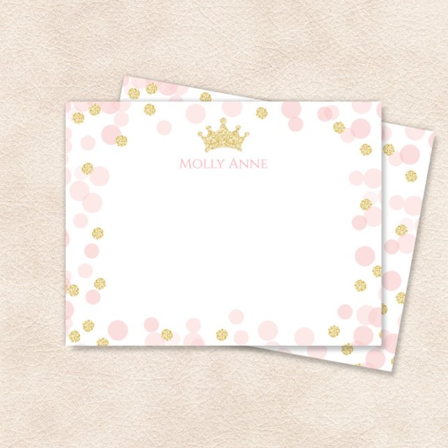 Princess Birthday Pink and Gold Dots Stationery Mitteilungskarte (Von Creator hochgeladen)