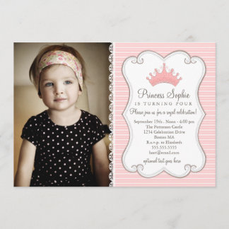 Princess Birthday Pink Crown Foto Einladung
