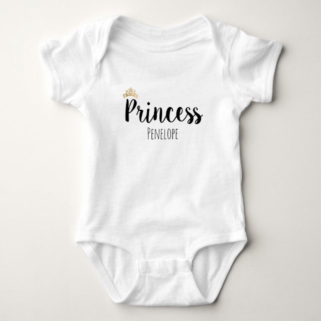 Princess Black Script Schriftart Crown Baby Strampler (Vorderseite)