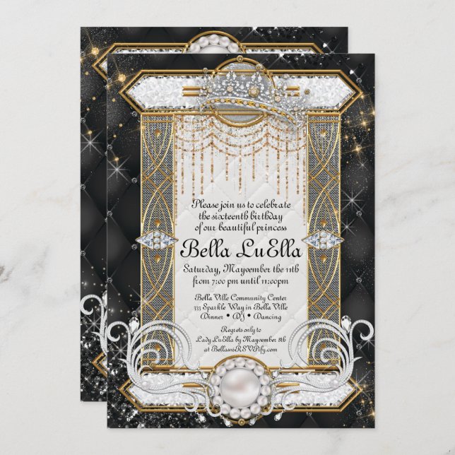 Princess Bling Diamond Party Einladungen (Vorne/Hinten)