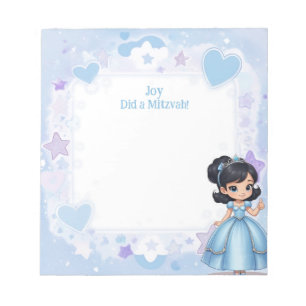 Princess Blue Black Hair Individuelle Name Mitzvah Notizblock