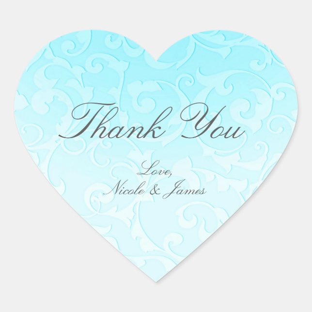 Princess Blue Elegant Storybook Swirl Wedding Herz-Aufkleber (Vorderseite)