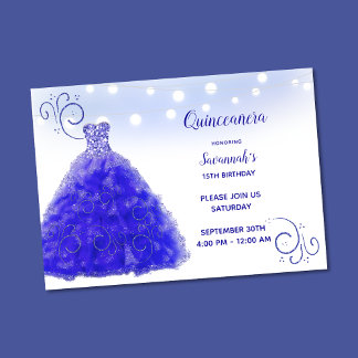 Princess Blue Gown String Lights Quinceanera Einladung