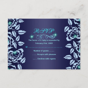 Princess Blue Rose Sweet16 RSVP Card Karte