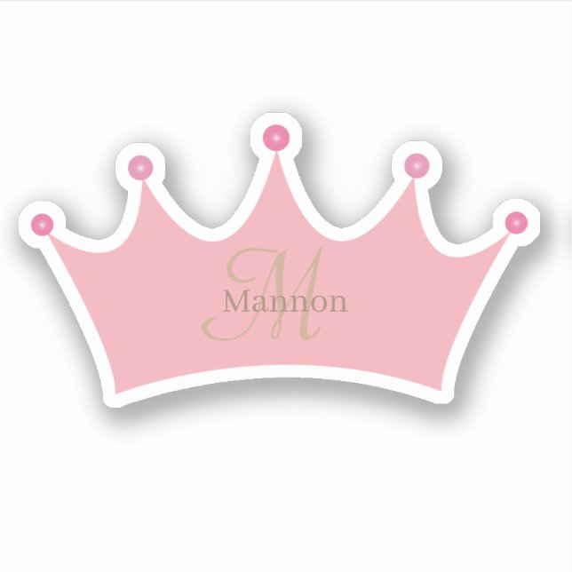 Princess Blush Pink Gold Crown Tiara Monogram Aufkleber (Vorderseite)