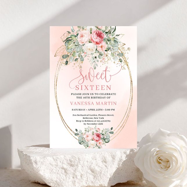 Princess Blush Rose Gold Sweet 16 Birthday Invite Einladung (Princess Blush Rose Gold Sweet 16 Birthday Invite)