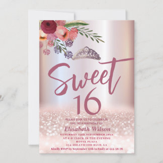 Princess Boho floral Girly Rose Goldglitterie Einladung