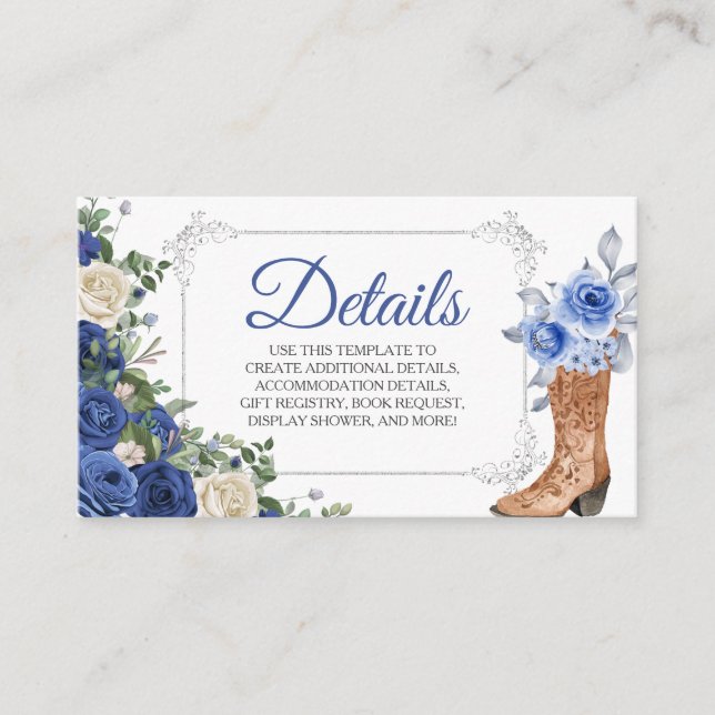 Princess Boot Silver Navy Quinceañera Detailkarte Begleitkarte (Vorderseite)