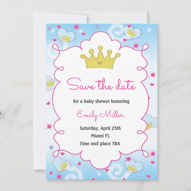 Princess Butterfly Babydusche Save the Date (Vorderseite)