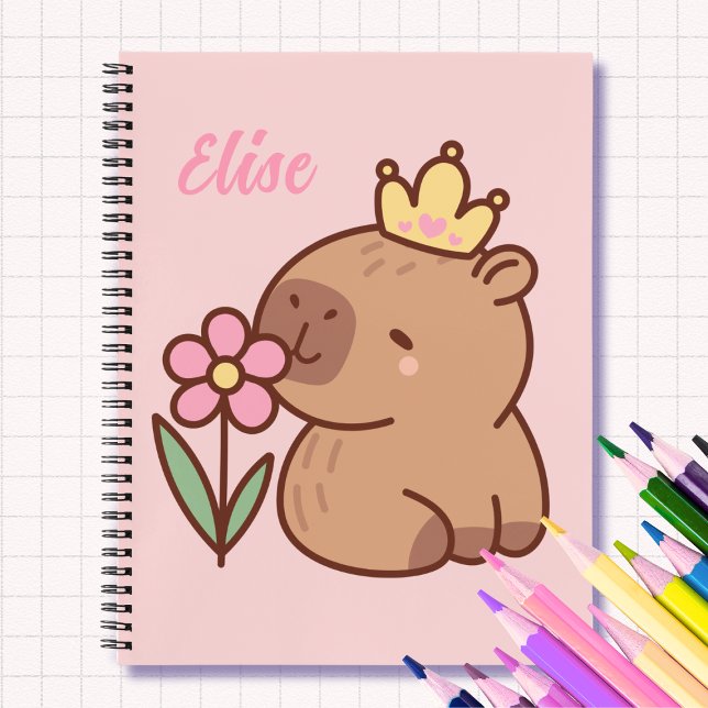 Princess capybara Cartoon pink girly personalized  Notizbuch (Von Creator hochgeladen)