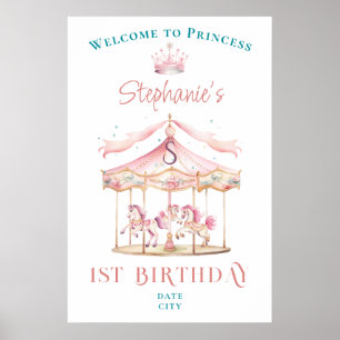 Princess Carousel Magical 1. Geburtstag Willkommen Poster
