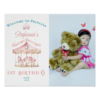 Princess Carousel Magical 1. Geburtstag Willkommen Poster