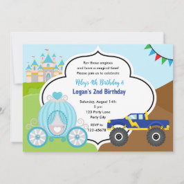 Princess Carriage & Monster Truck Gemeinsamer Gebu Einladung