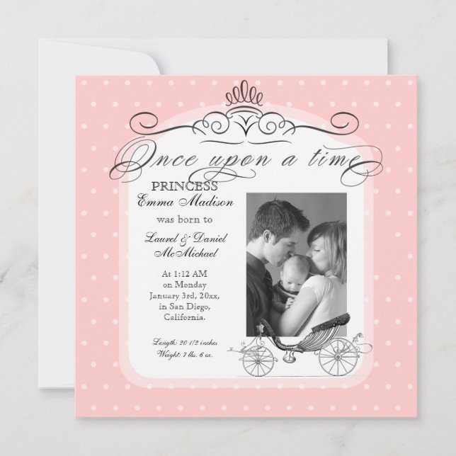 Princess Carriage Polka Dot Swirl Foto Baby Girl Ankündigung (Vorderseite)